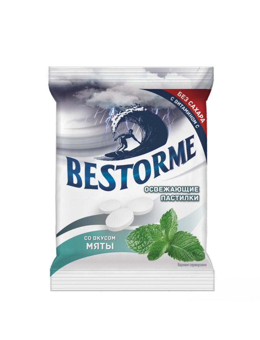 Бисторми Bestorme Пастилки без сахара c витамином С паст, 20 г, 12 уп, мята — фото 1
