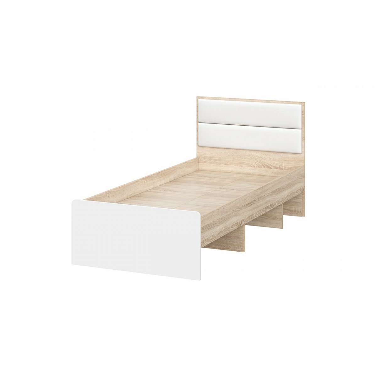 фото Кровать "Норд" (КР-90) 0,9*2,0м с основанием ЛДСП - дуб сонома / софт пломбир / белый (экокожа)