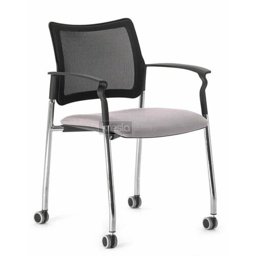 Конференц-кресло Pinko Pinko Mesh cast Jade9502 Arms на роликах хромированные металлические ножки черная сетка серая ткань 24090₽