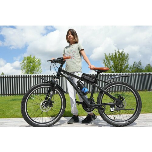 Велосипед RICHIESTO 24 Алюминиевая рама 14 Горный Для детей и подростков Спортивный Универсальный черный с коричневым 24500₽