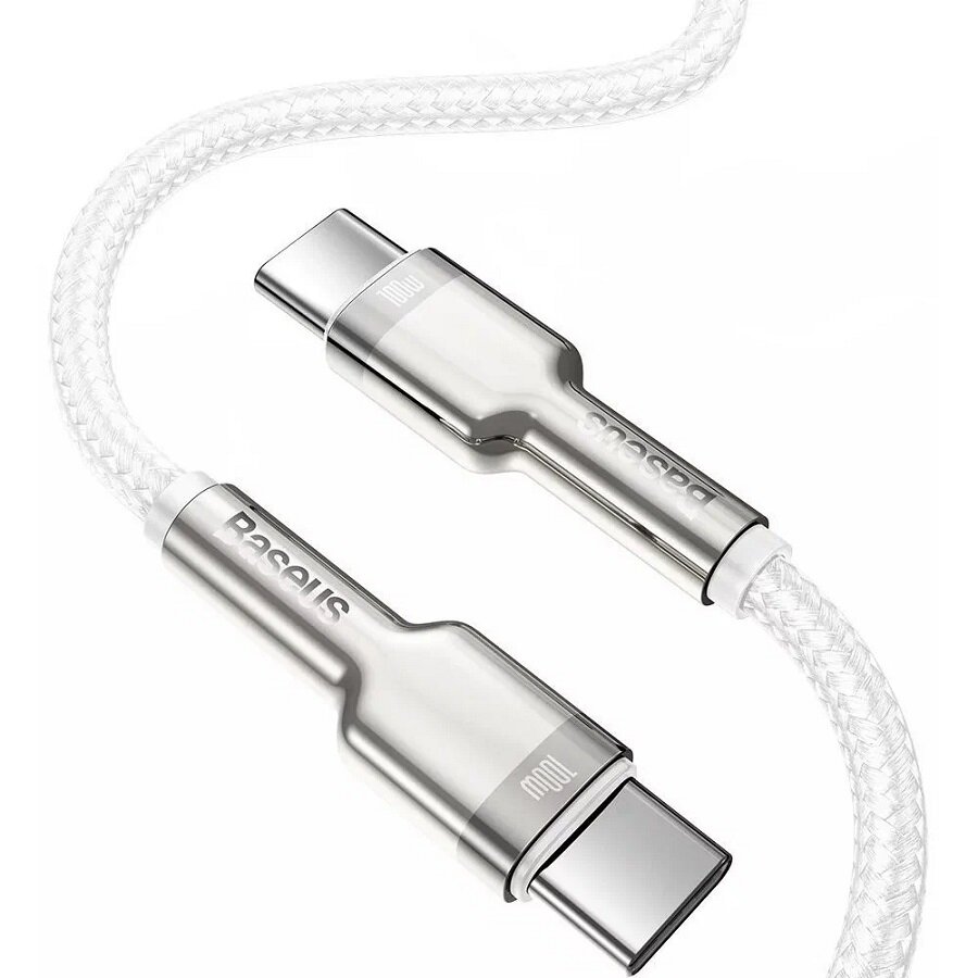 Кабель Type-C to Type-C Baseus Cafule Series Metal Data Cable 100W 2м, белый (CATJK-D02) — фото 1