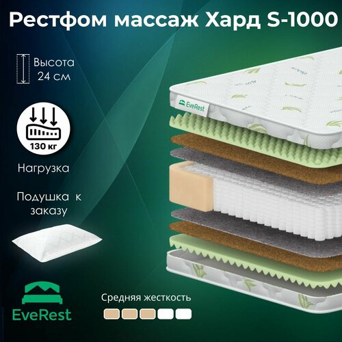 фото Матрас everest рестфом массаж хард s-1000, независимые пружины, 130x200, высота 24 см