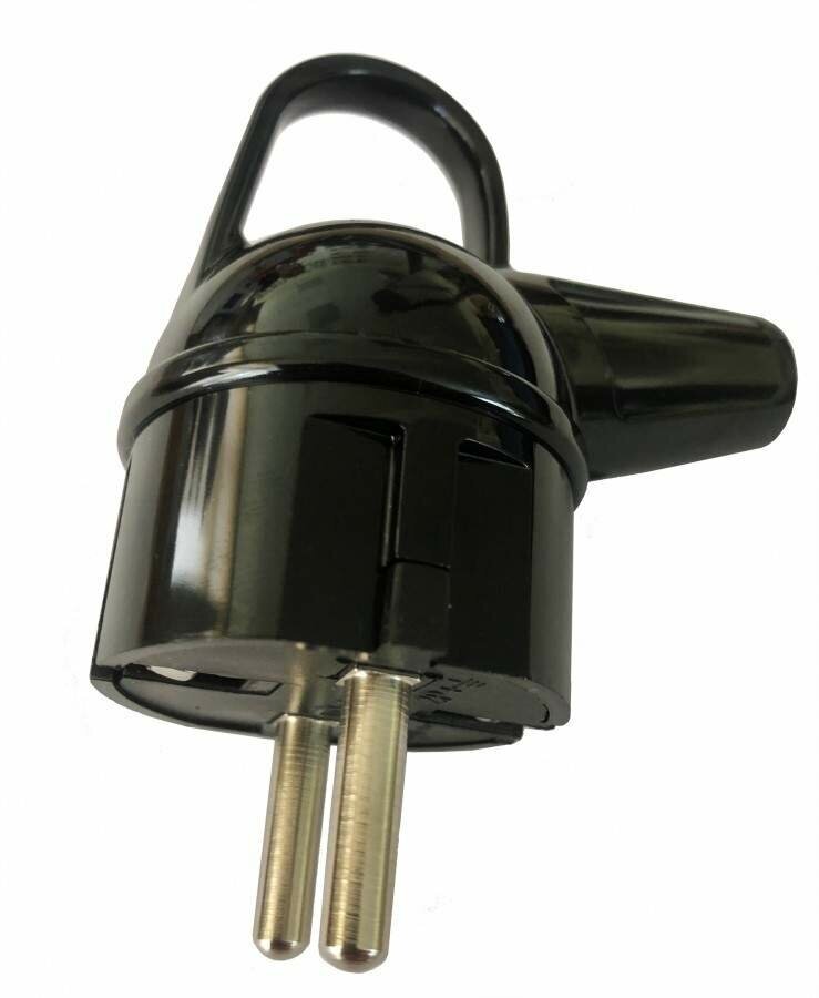 Вилка с кольцом угловая и заземлением 16А 250В ABS пластик черная Makel 10038