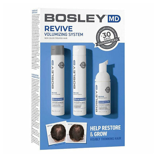Bosley MD Revive Синяя линия: Система от выпадения и для стимуляции роста неокрашенных волос (BosRevive Starter Pack For Non Color-Treated Hair), 3 шт