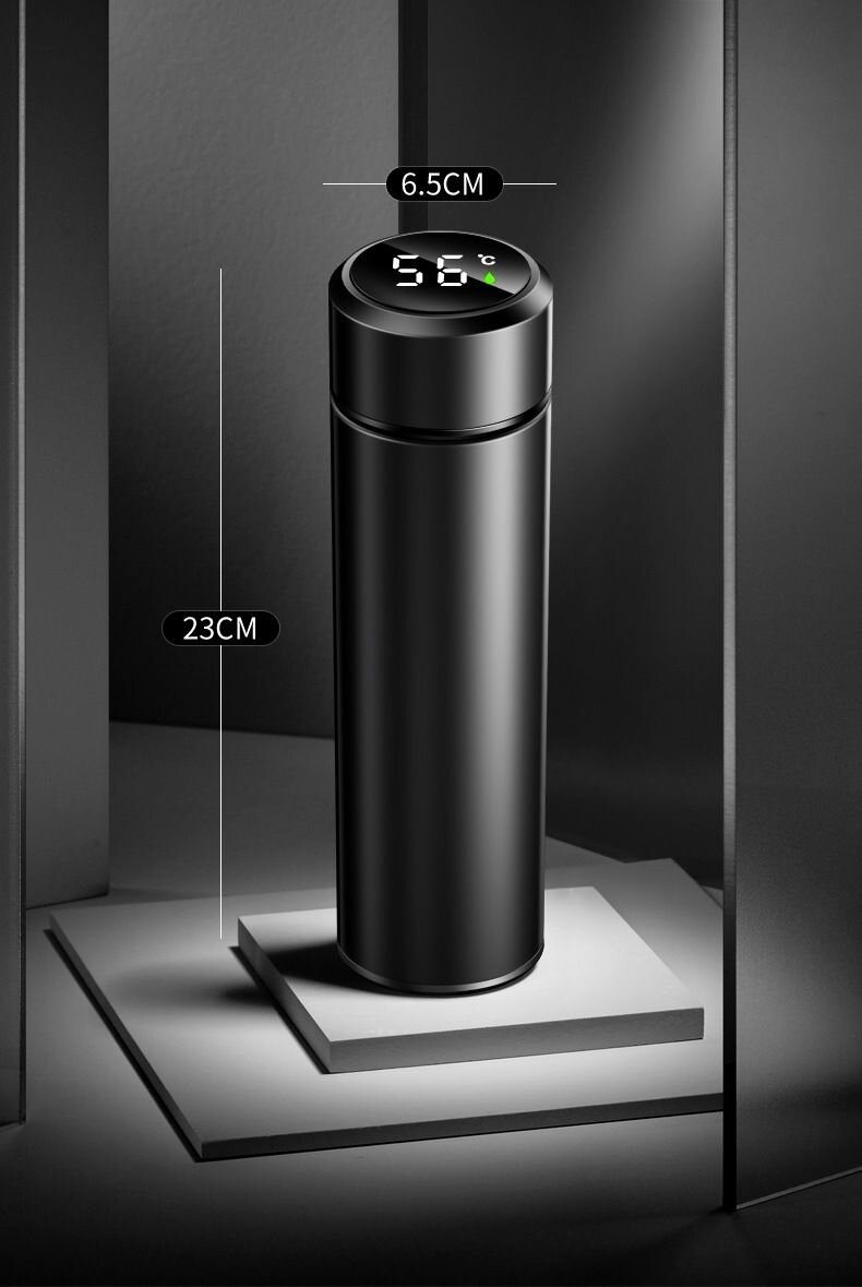 Термос, с дисплеем, нержавеющая сталь, алюминий, 500ml, черный