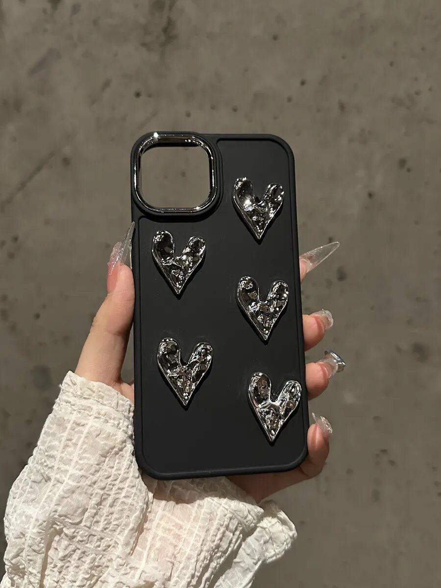Чехол О’кейси, для iPhone 15, с зеркальными сердцами, чёрный