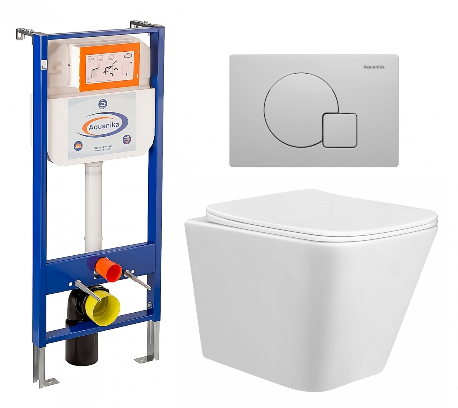 Комплект 3 в 1 инсталляция Enio Aquanika + Унитаз подвесной Taliente Correto CR25200 + кнопка белая