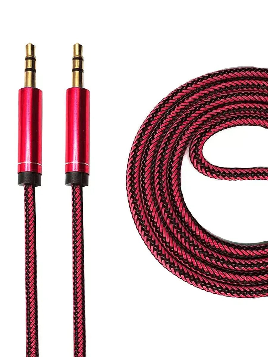 AUX кабель в машину mini jack 35 mm цвет красный длина 1 метр