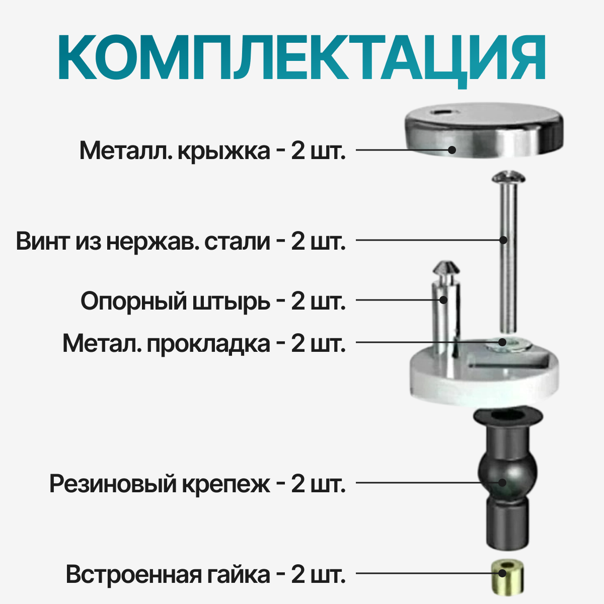 Крепление для крышки унитаза (туалета) комплект крепежей с прорезиненными дюбелями, 2 шт. — фото 1