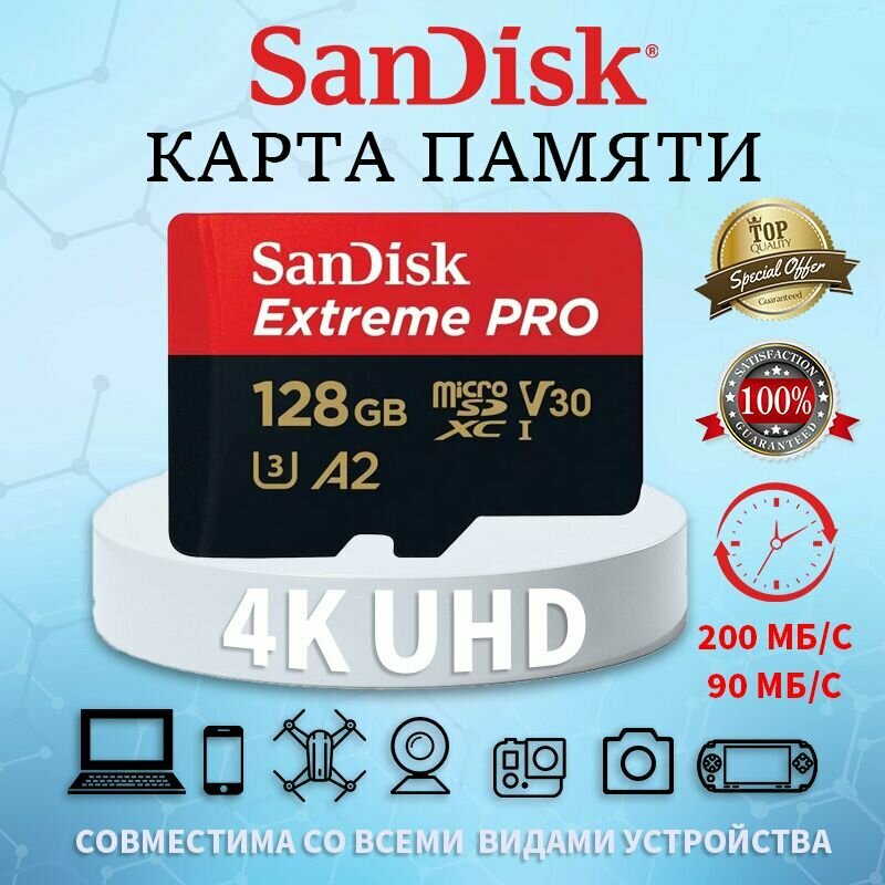 SanDisk Карта памяти Extreme PRO microSDXC 128 ГБ(SDSQXCD-128G-GN6MA)
