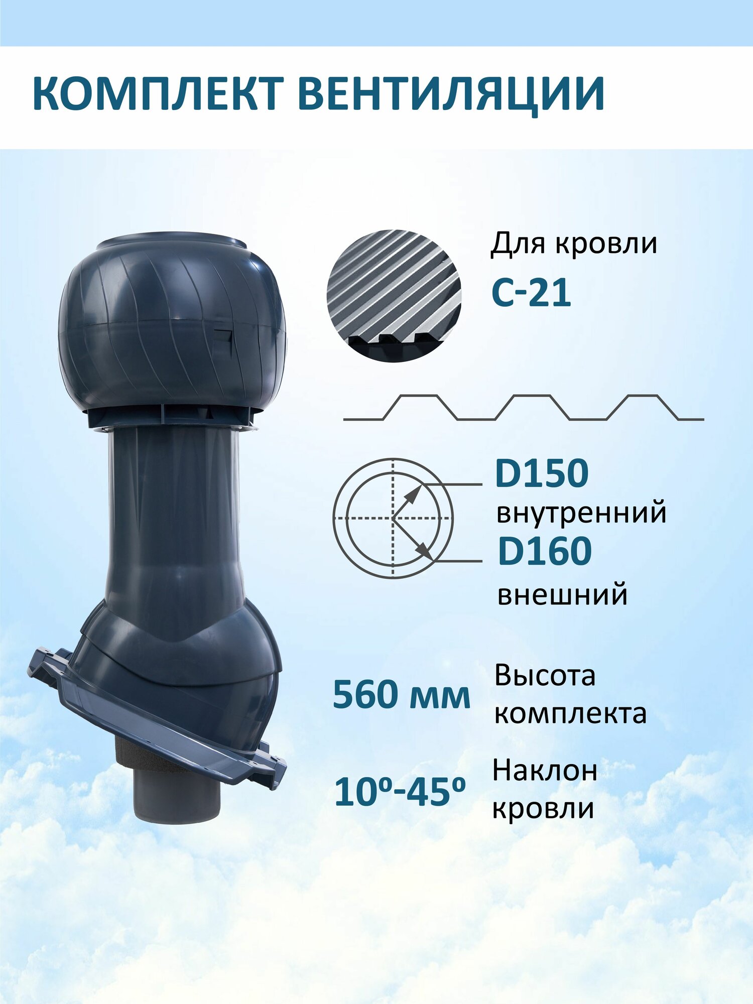 Готовый комплект изолированный: PROF-21, 150/160 мм, RAL7024, Gervent, серия Static (колпак)