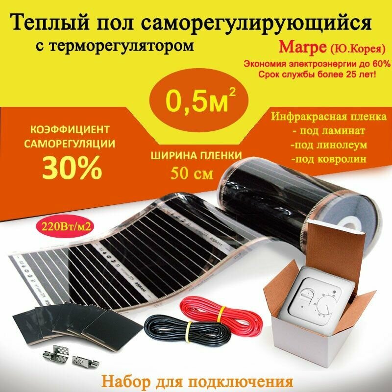 Саморегулирующаяся инфракрасная плёнка ширина 50смх1м с терморегулятором