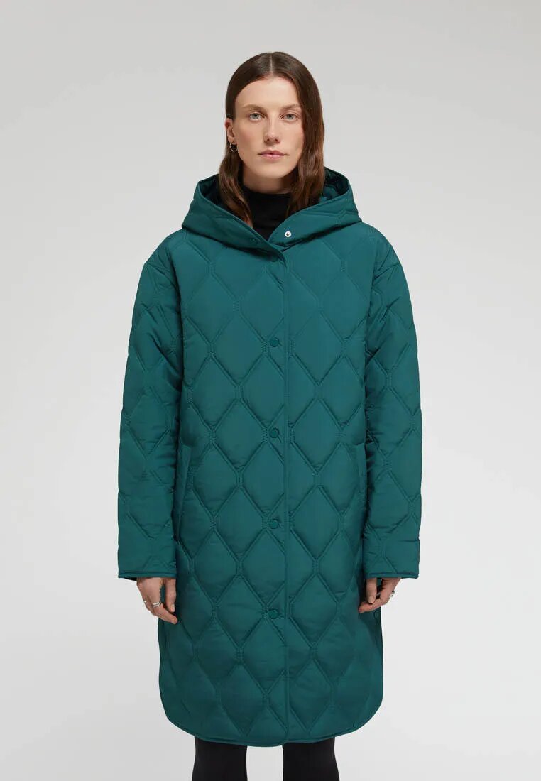Пальто FINN FLARE Утепленное стеганое с капюшоном размер 2XL(176-104-110) синий бирюзовый