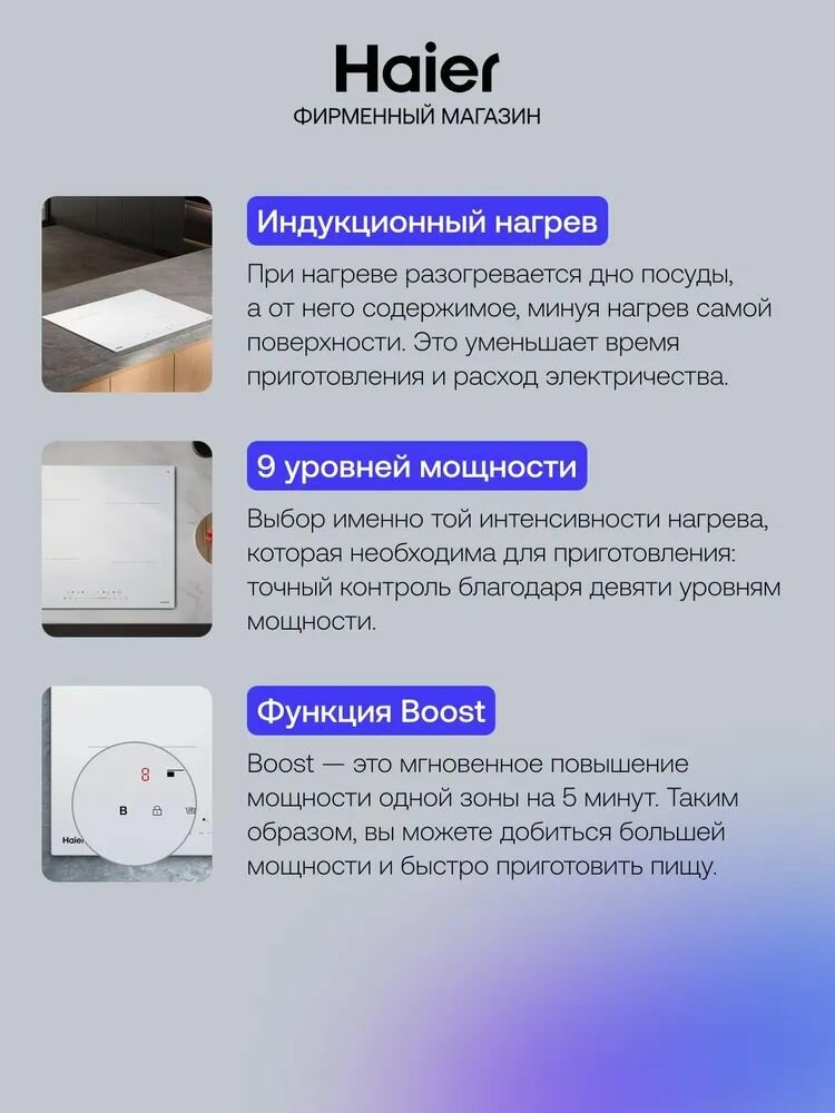 Изображение Haier HHY-Y64TVTW Индукционная варочная панель, 4 конфорки, белая