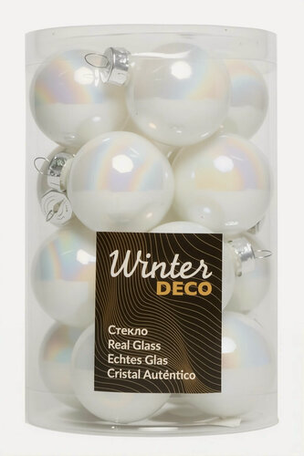 Изображение товара Стеклянные шары делюкс мини глянцевые, цвет: белый перламутр, 35 мм, упаковка 16 шт, Winter Deco 010721