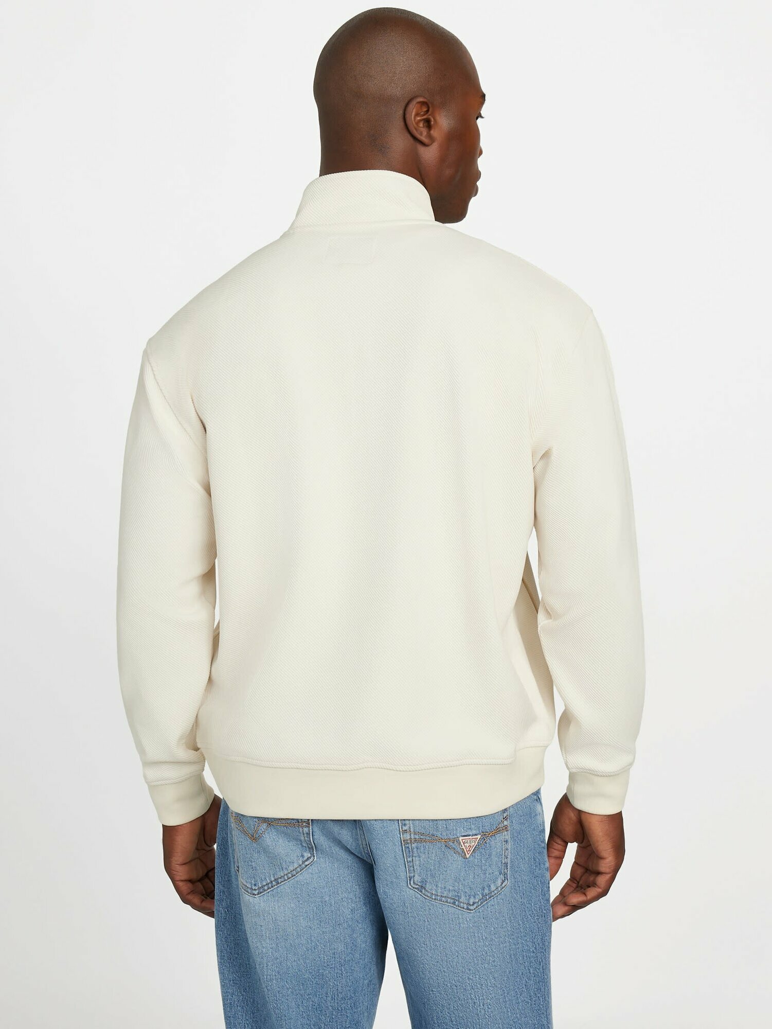 Джемпер GUESS HARRIS TWILL ZIP MOCK NECK, размер M, бежевый — фото 1