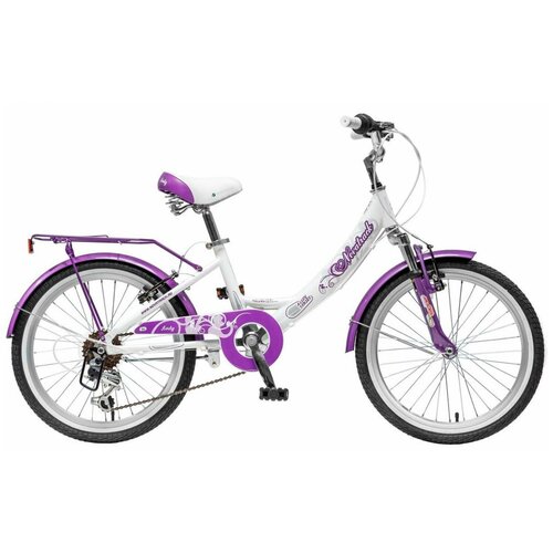 Велосипед 20 Novatrack GIRLISH LINE (6-ск.) (ALU рама) белый/сиреневый WT9 детский велосипед novatrack girlish line 6 sp 20 2021 20 бело фиолетовый 115 128 см