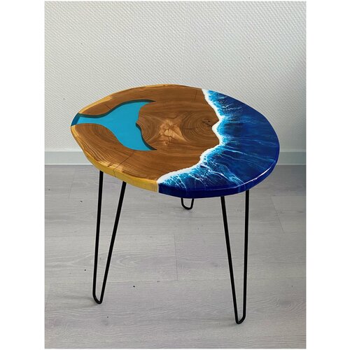 Кофейный стол морская тематика хвост кита карагач натуральное дерево с тремя металлическими ножками