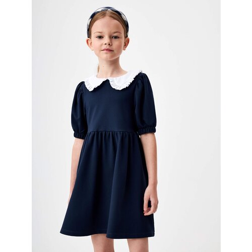 фото Школьное платье sela, однотонное, размер 146, синий
