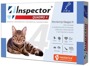 Фото Inspector капли от блох и клещей Quadro K от 1 до 4 кг для кошек 1 шт. в уп.