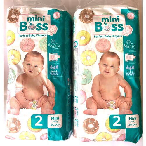 фото Детские подгузники mini boss mini 3-6 кг ( размер 2 / s ), 80 шт