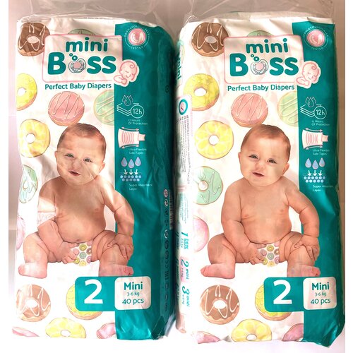 Детские подгузники Mini Boss Mini 3-6 кг ( Размер 2 / S ), 80 шт