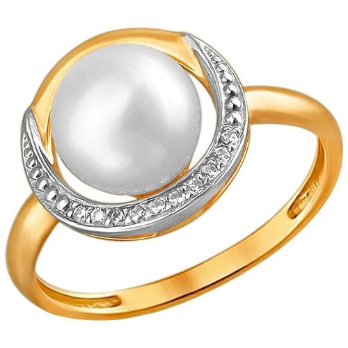 фото Эстет кольцо с жемчугом и фианитами из красного золота 01к3111862р-1, размер 18