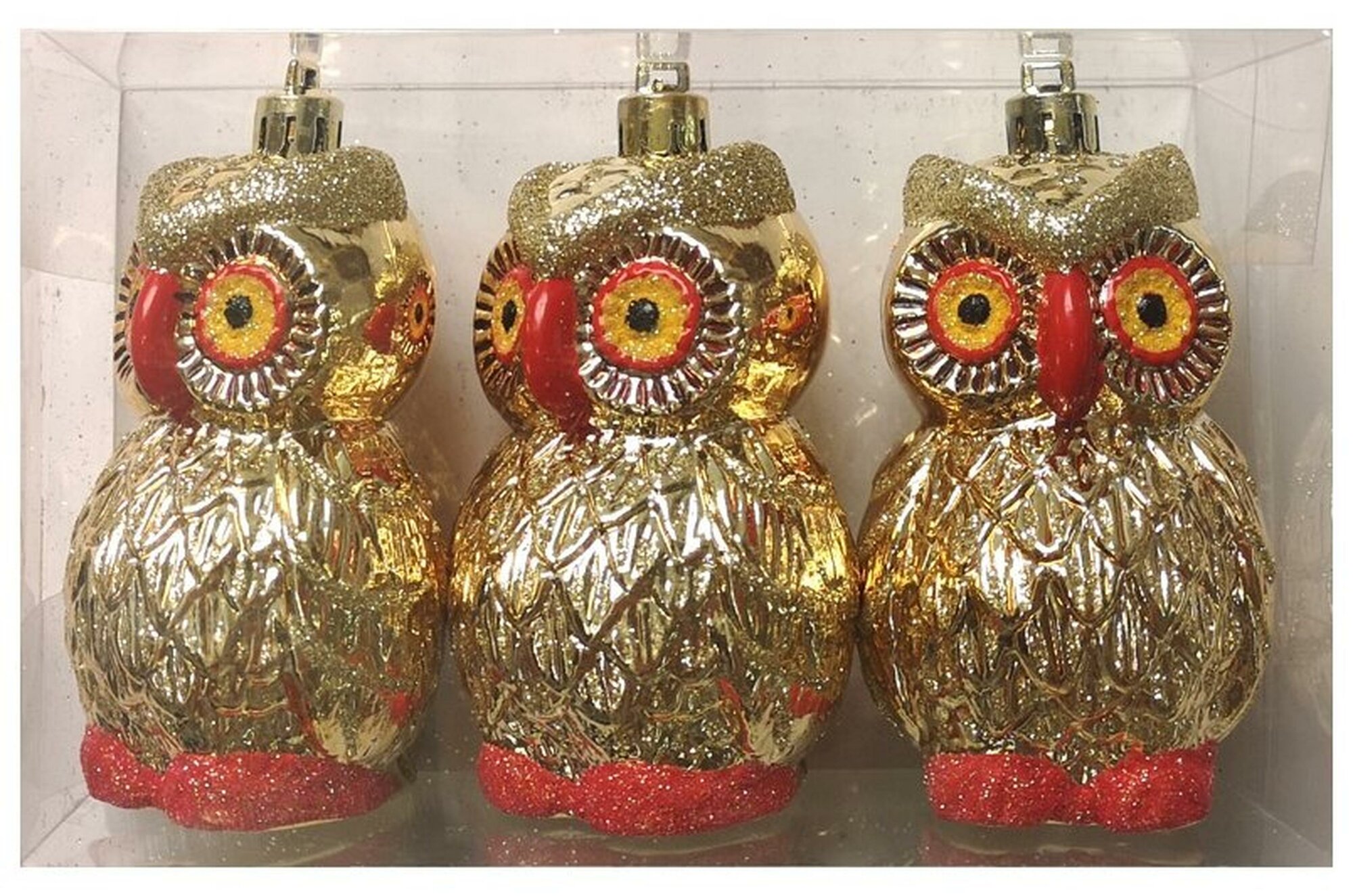 Набор елочных игрушек Волшебная страна Совы 007473 золото 9 см 3 шт.