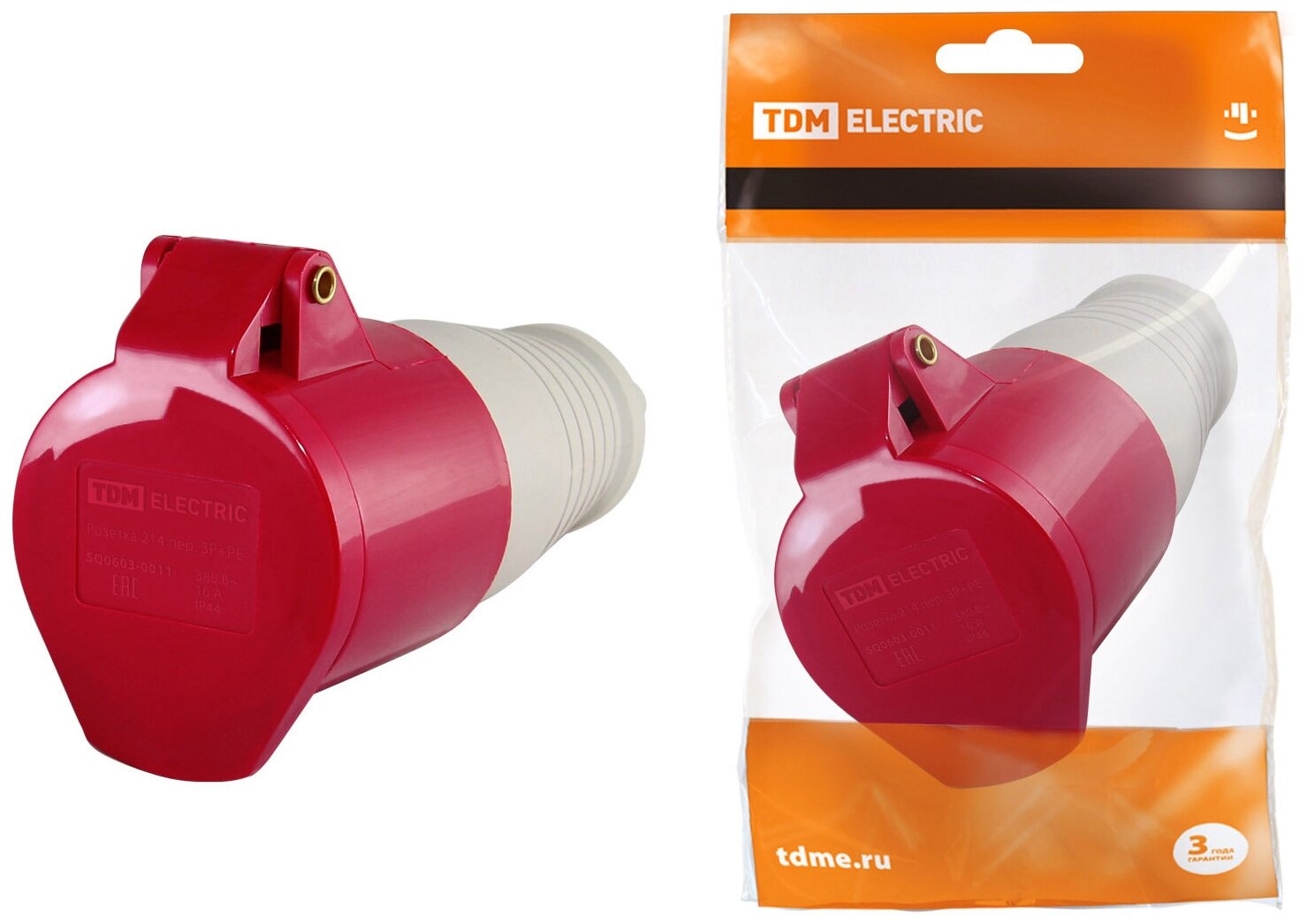 фото Розетка TDM 214 переносная 3Р+РЕ 16А 380В IP44 (аналог SBE-16-PS4-380)
