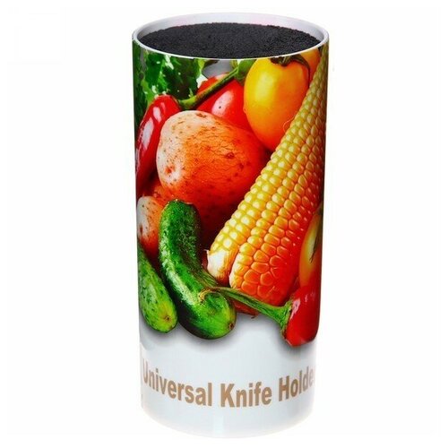 фото Круглая подставка для ножей universal knife holder, 9х14 см с рисунком овощей markethot