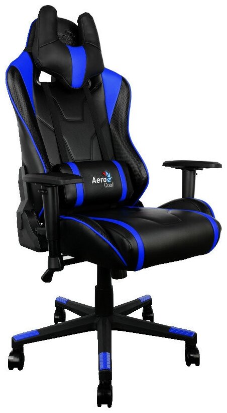 Кресло игровое AEROCOOL AC220 AIR-BB, на колесиках, ПВХ/полиуретан, черный/синий