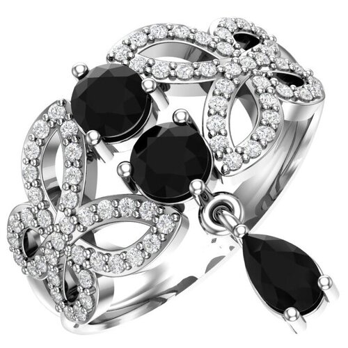 фото Pokrovsky серебряное кольцо с кварцем синтетическим чёрным и бесцветными фианитами 0101438-04395, размер 17