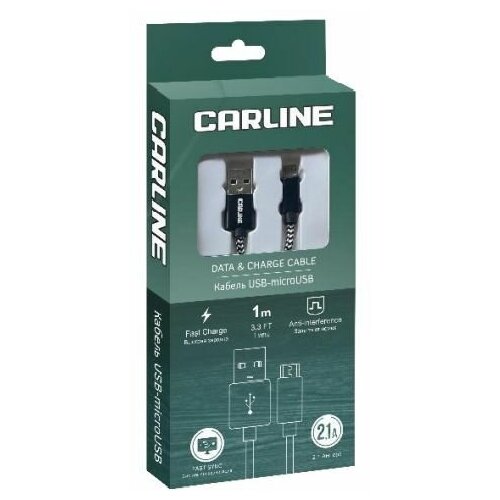 Кабель CARLINE CAB03121 USB-microUSB, 2.1А 1 м, черный/белый