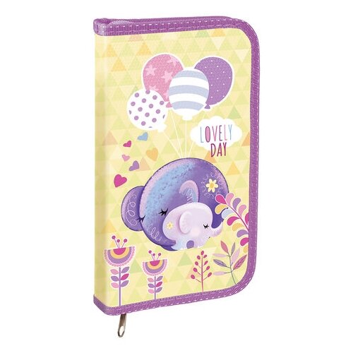 фото Пенал юнландия, 1 отделение, эффект металл, объем, 19х11 см, "elephants", 229201