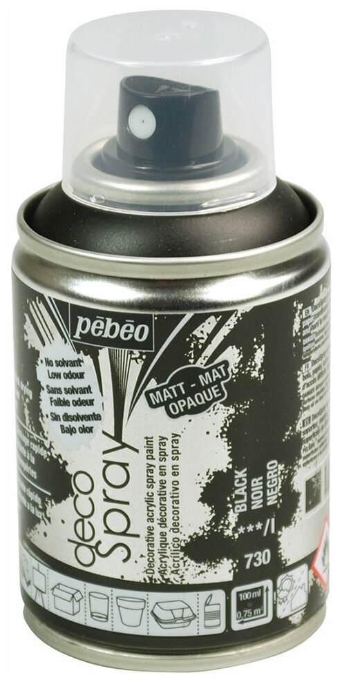 Краска на водной основе Pebeo decoSpray, (аэрозоль), 100 мл, черный