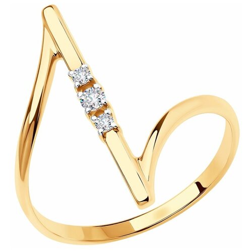 фото Кольцо с 3 фианитами из красного золота 018678 sokolov