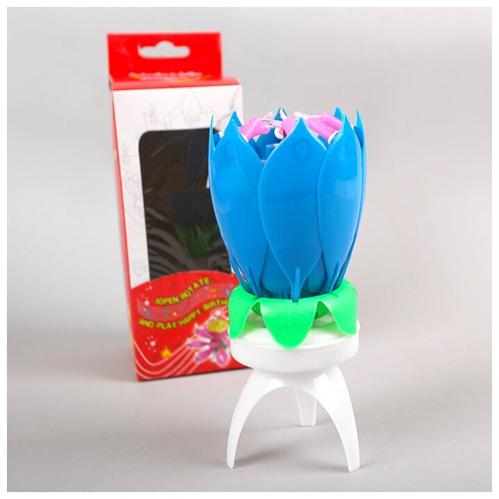 Свеча для торта музыкальная "Тюльпан", крутящаяся, синяя, 14,5×6 см 2919691