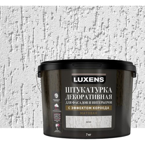 Штукатурка декоративная Luxens с эффектом короеда цвет белый 7 кг штукатурка декоративная с эффектом короед для osb neomid 6кг серо лиловый