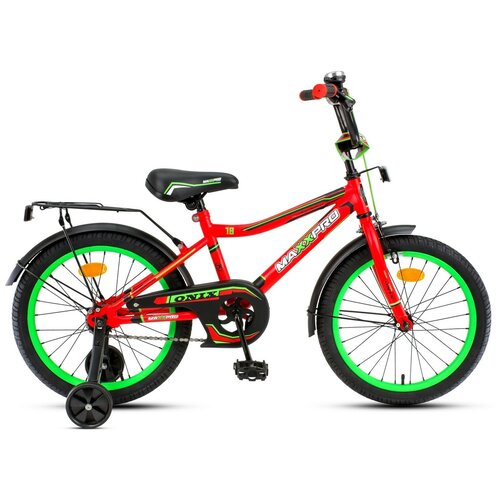 фото Детский велосипед maxxpro onix 18" красно-зелёный с боковыми колесами