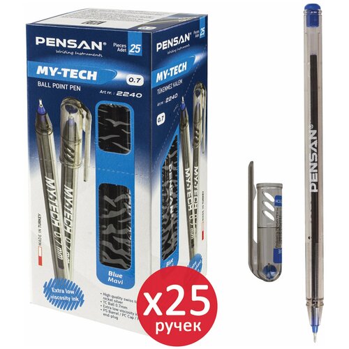 Ручка шариковая PENSAN My-Tech, синяя, выгодная упаковка, комплект 25 штук, линия 0,35мм, 880173