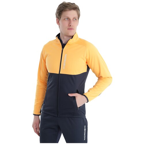 Куртка Nordski, средней длины, силуэт прилегающий, светоотражающие элементы, без капюшона, карманы, ветрозащитная, размер 50/L, оранжевый, синий