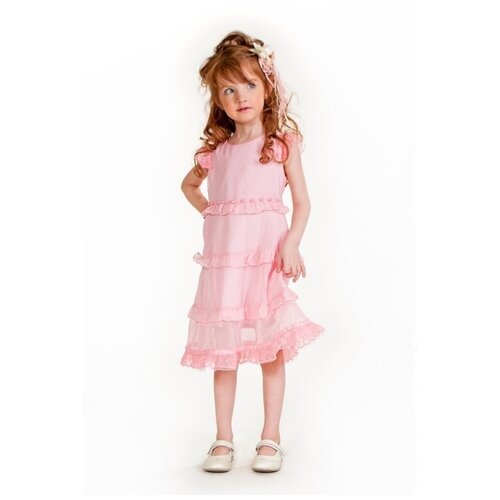 фото Платье cascatto, нарядное, в горошек, размер 7-8/122-128, розовый