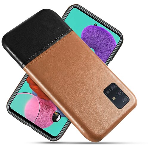 фото Чехол панель-накладка mypads для samsung galaxy a71 sm-a715f (2020) обтянутый качественной импортной кожей двухцветный дизайнерский с элегантной прошивкой светло-коричневый-черный