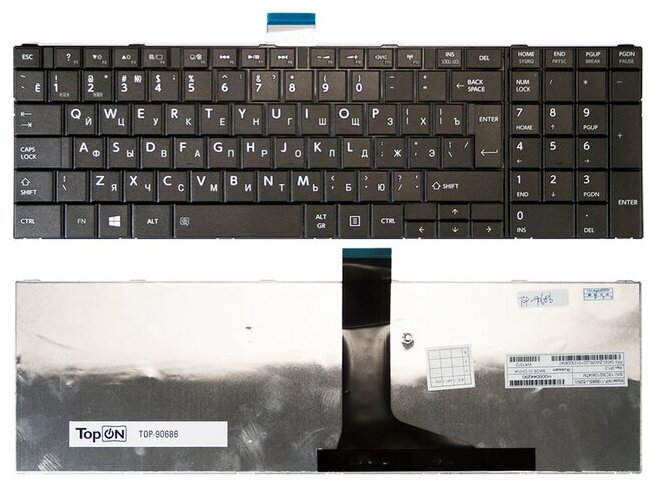 Клавиатура для ноутбука Toshiba C50 L50 C850 P870 Series Плоский Enter Черная без рамки MP-11B96SU-528 NSK-TT0SU 0R 750₽