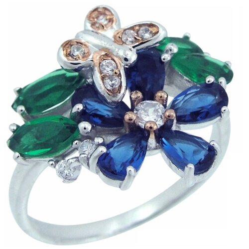 фото Кольцо 1405937368 из серебра 925 пробы с сапфиром синтетическим, изумрудом синтетическим и фианитом 20 balex