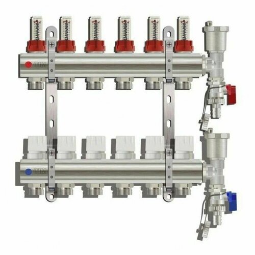 Коллекторная группа с расходомер 1х3/4 6-контур TIM KC006 (латунь) без кранов