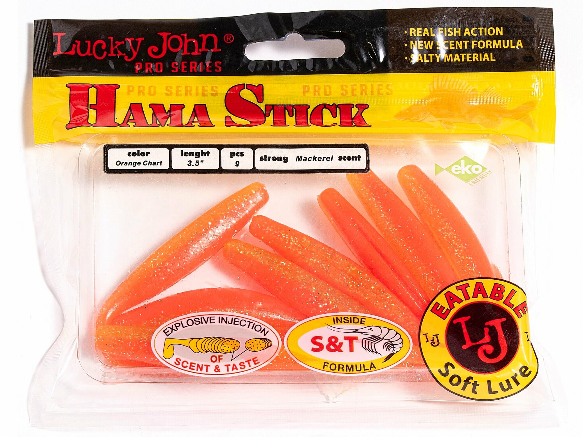 Набор силиконовых приманок мягких съедобных виброхвост Lucky John Pro Series "Wacky Hama Stick" 8,9 см T26 9 шт