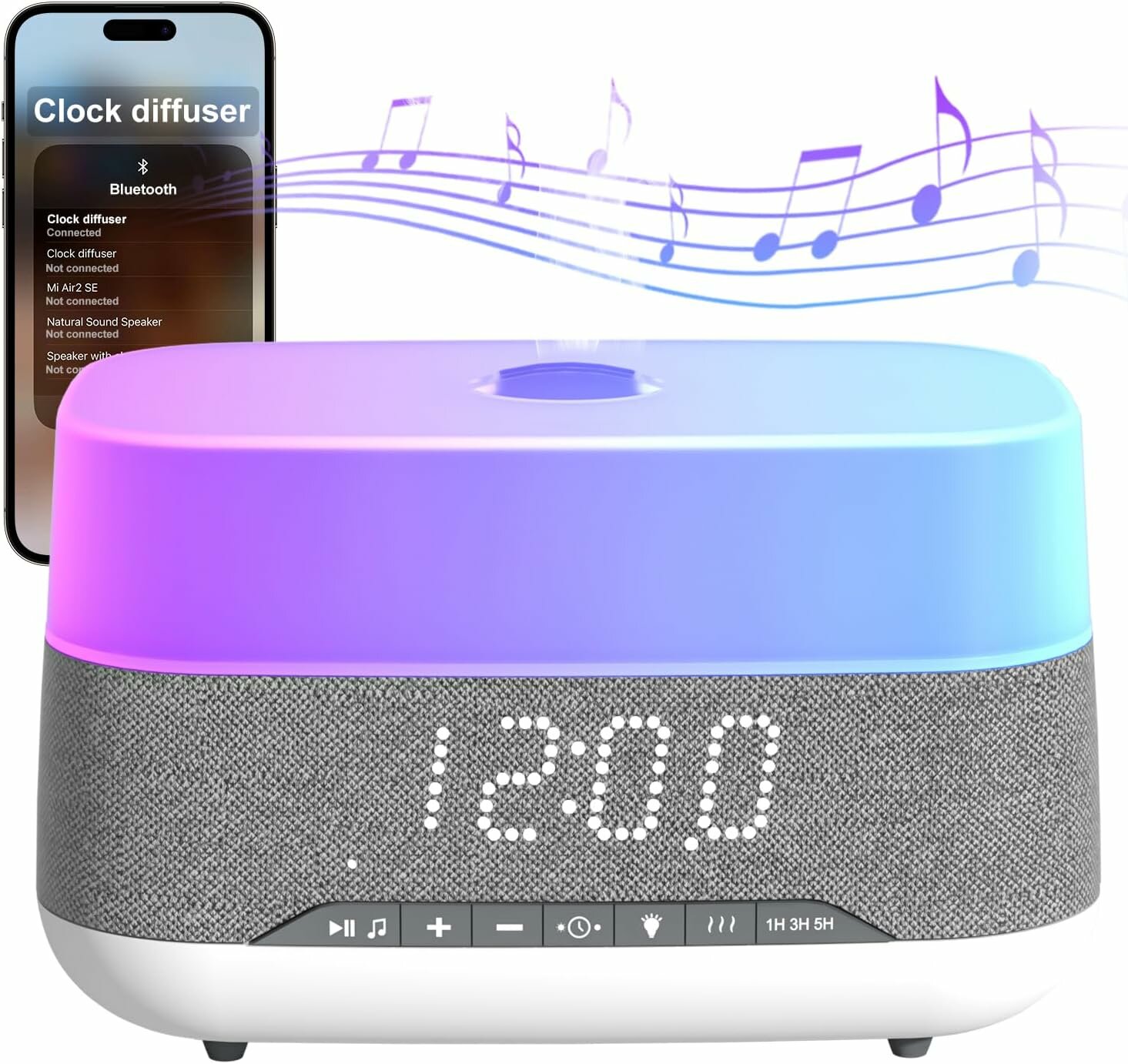 Диффузор - увлажнитель с динамиком Bluetooth, будильник — 300 мл r, с 7-цветной подсветкой - фотография № 1