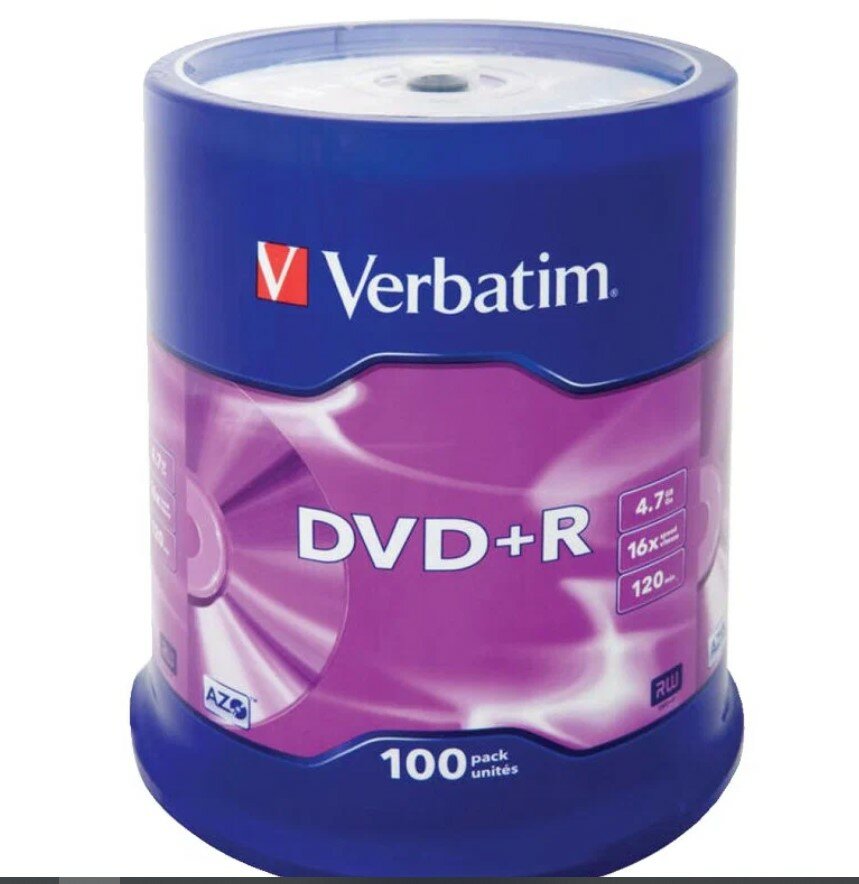 Диск DVD+RVerbatim4.7Gb 16x AZO, 100 шт.