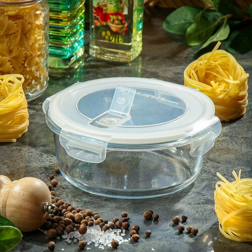 Контейнер пищевой жаропрочное стекло 095 л круглый с крышкой Daniks HSFR-950F 740₽